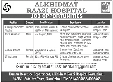 Al Khidmat Raazi Hospital Rawalpindi Jobs