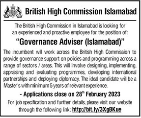 Jobs in British High Commission Islamabad