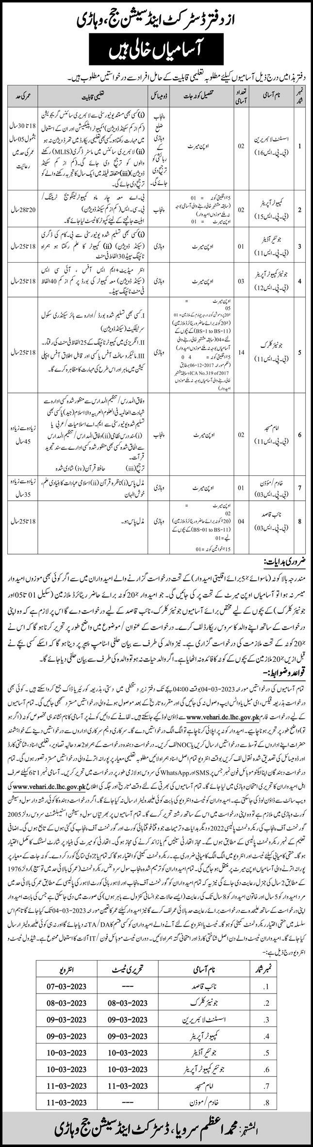 Jobs in Districts and Session Judge Vehari