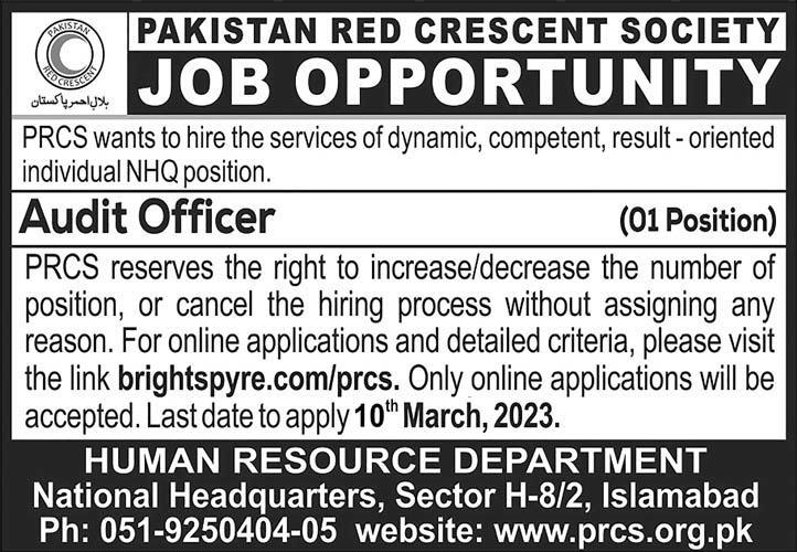 Jobs in Pakistan Red Crescent Society