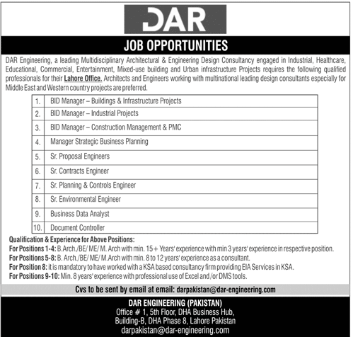 Engineering Jobs in Dar Engineering Pakistan