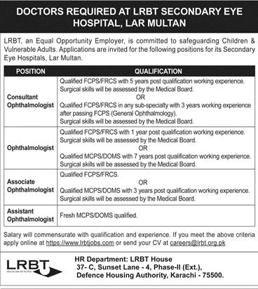 Staff Required at LRBT Secondary Eye Hospital