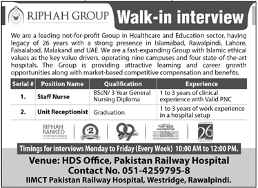 Medical Jobs in Riphah Group Rawalpindi