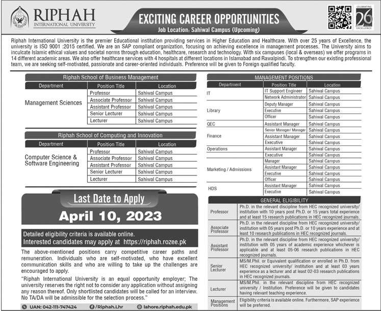 Jobs in Riphah International University