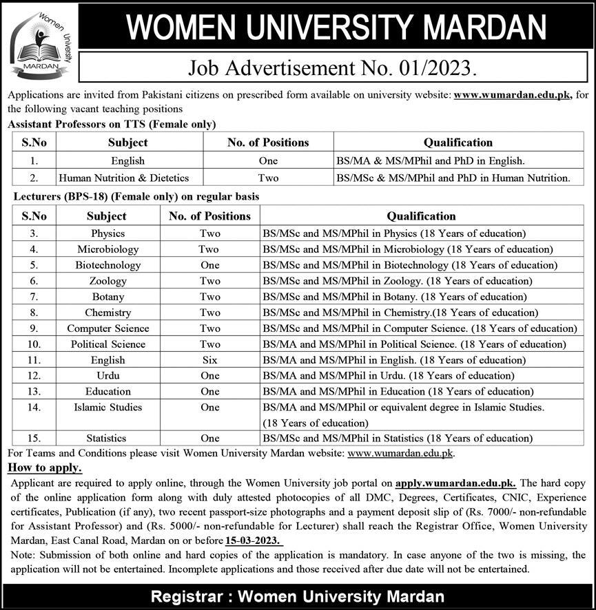 Jobs in Women University Mardan