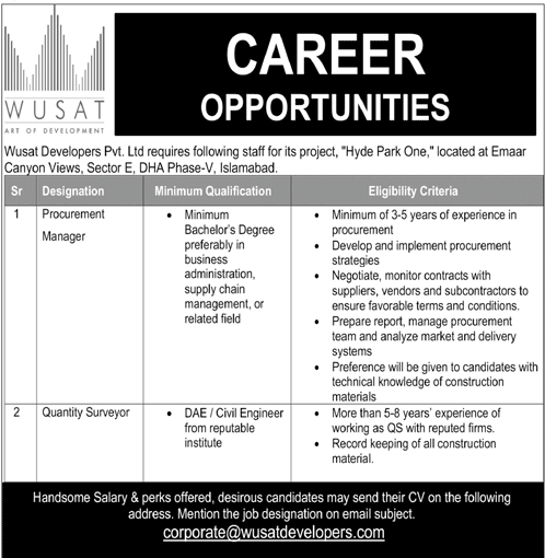 Staff Required in Wusat Developers
