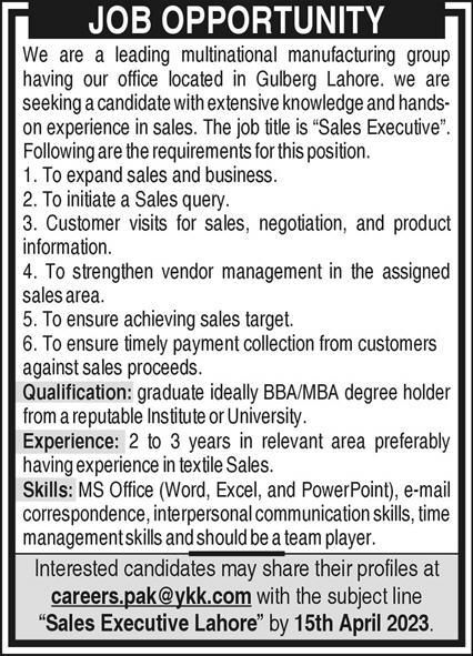 Sales Jobs on Multinational Group Lahore