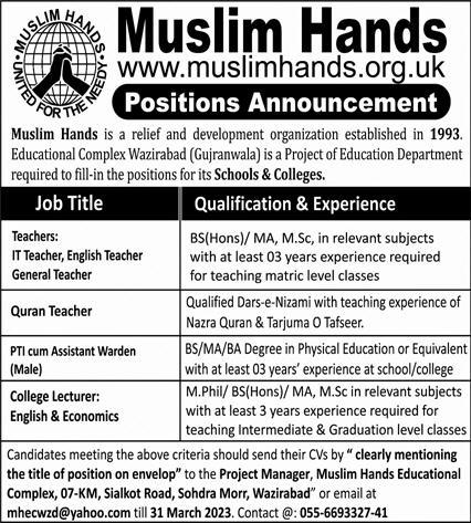Teaching Jobs in Muslim Hands