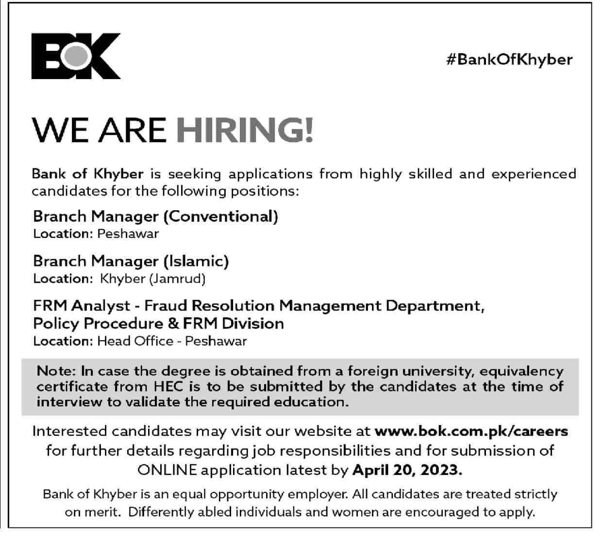 Banking Jobs in Bank of Khyber