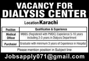 Medical Jobs in Dialysis Center Karachi
