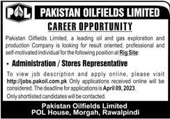 Admin and Store Jobs in Pakistan Oilfields