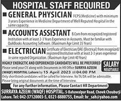 Staff Required in Surriya Azeem Hospital