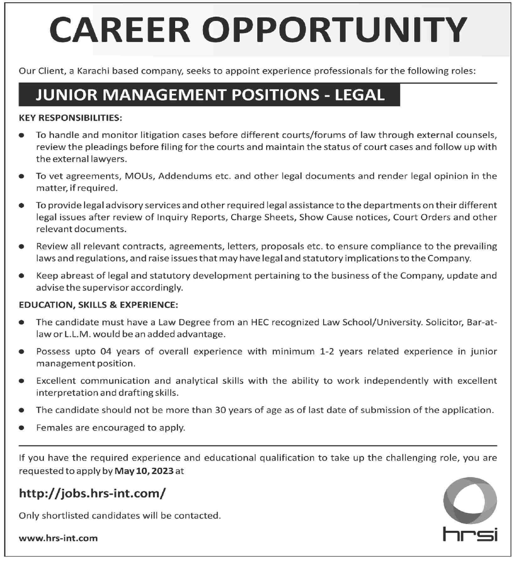 Legal Jobs Opportunities in HRSI