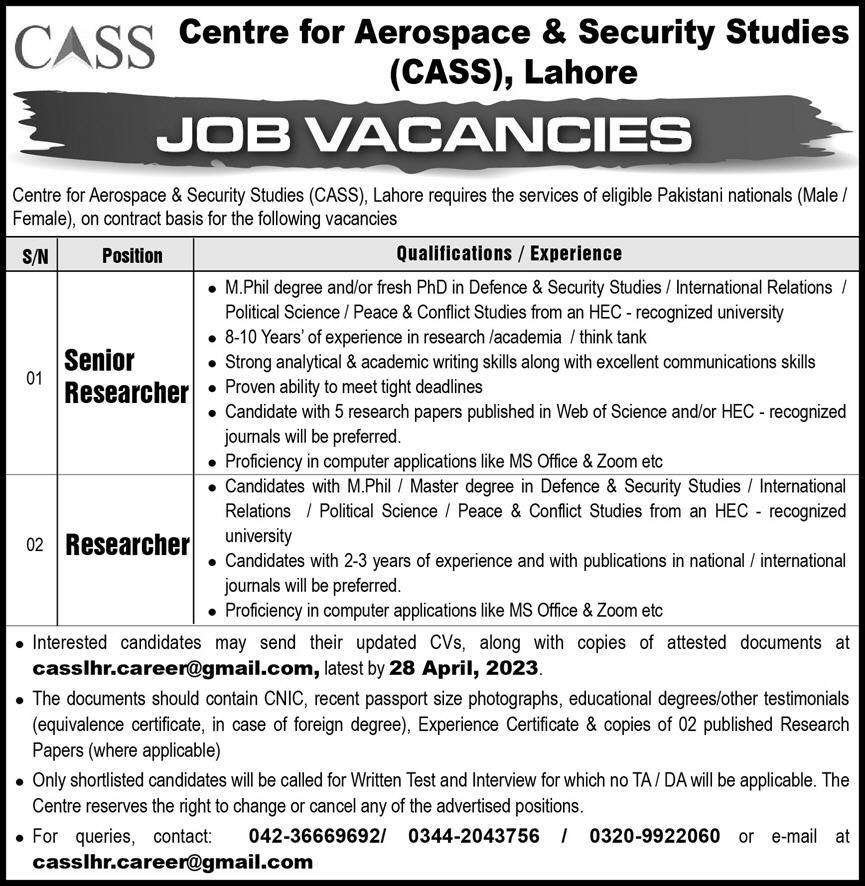 CENTRE FOR AEROSPACE AND SECURITY STUDIES JOBS