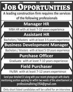 Jobs in Leading Construction Firm