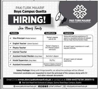 Education Jobs in Pak Turk Maarif
