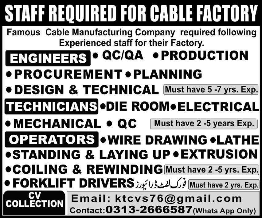 Jobs in Cable Manufacturing Company