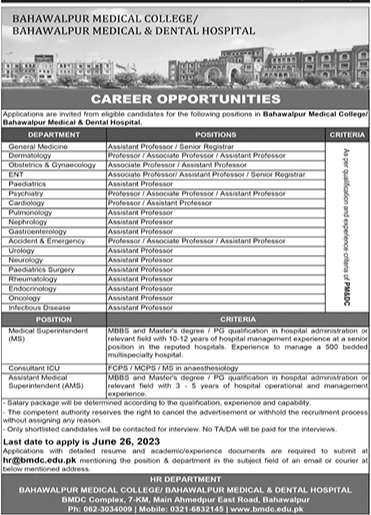 Bahawalpur Medical College Jobs
