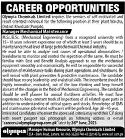Mechanical Jobs in Olympia Chemicals