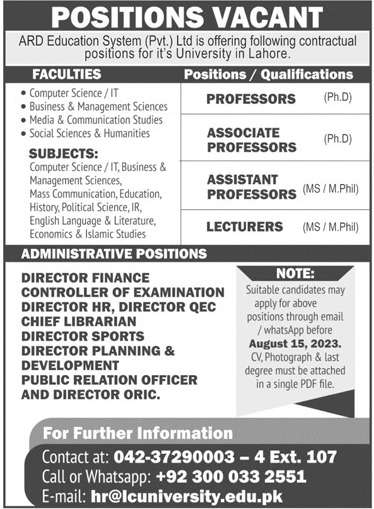 Jobs in ARD Education System