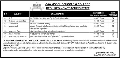 Jobs in CAA Model School and College