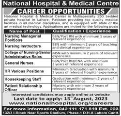 Jobs in National Hospital and Medical Centre Lahore