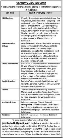 Jobs in Private Organization Baluchistan