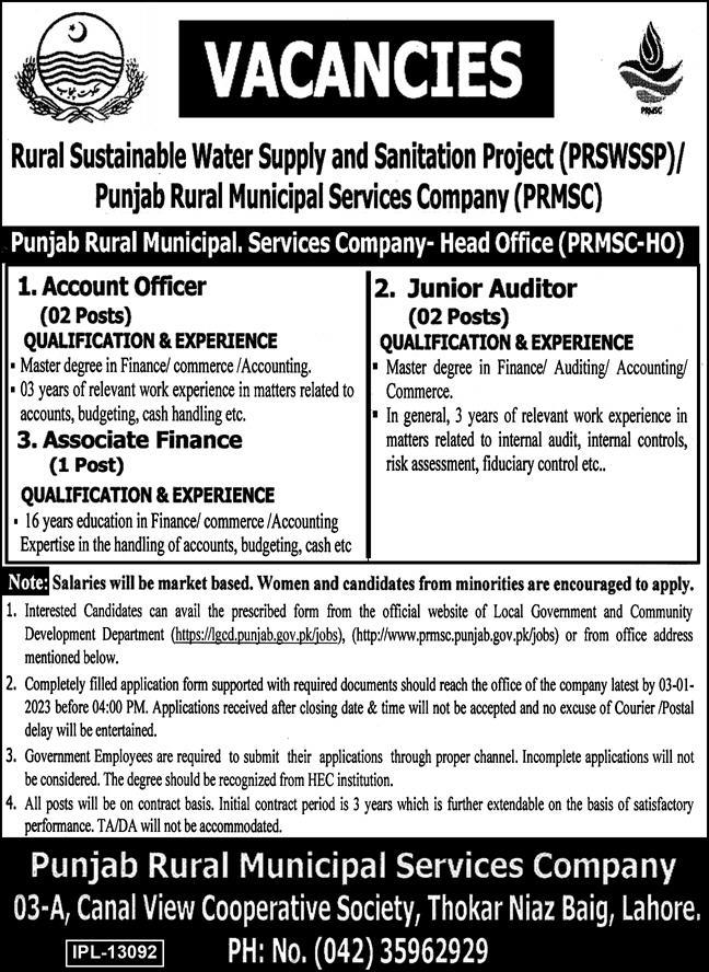 Govt Accounts and Finance Jobs in PRSWSSP