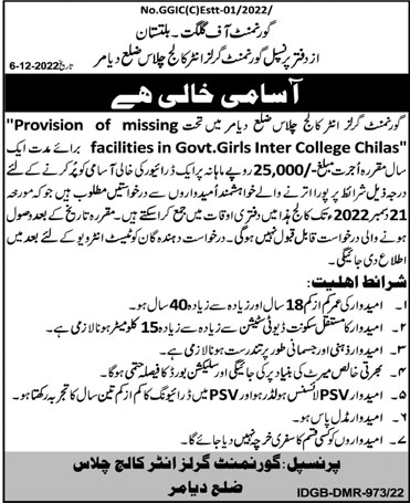 Jobs in Government Girls Inter College Chilas