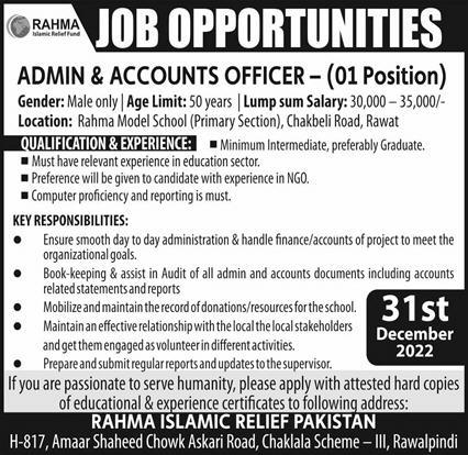 Jobs in Rahma Islamic Relief Pakistan
