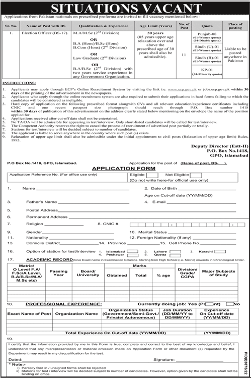 Jobs in Election Commission of Pakistan
