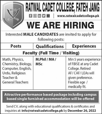 Jobs in Rawat Cadet College Fateh Jang