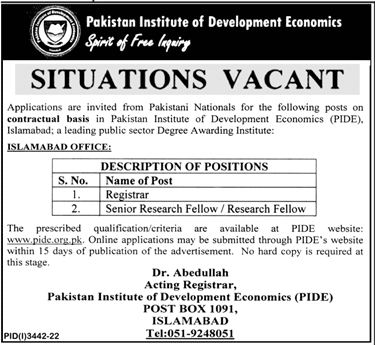 Pakistan Institute of Development Economics Jobs