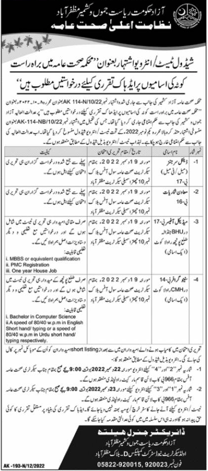 Government Health Jobs in AJK
