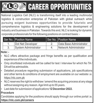 IT Jobs in National Logistics Cell NLC 2022