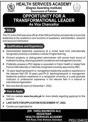Government Jobs in Health Services Academy 