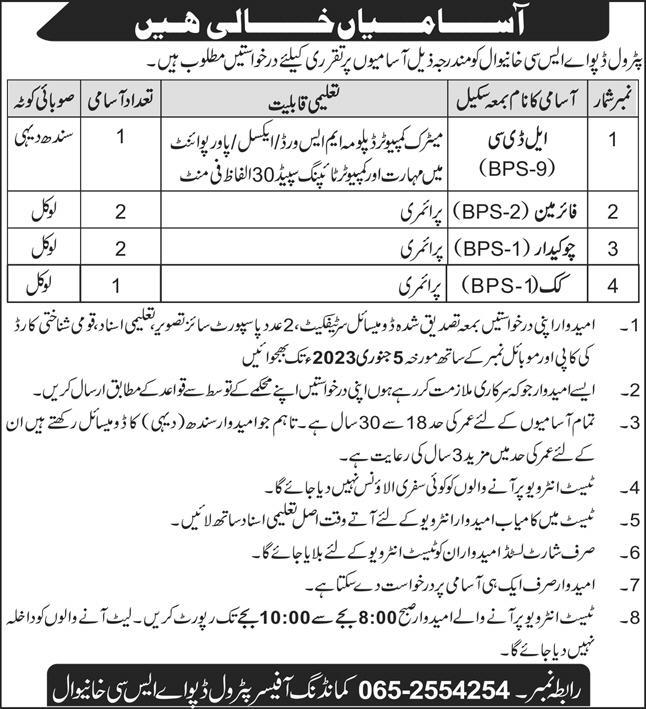 Staff Required in Petrol Depot ASC Khanewal