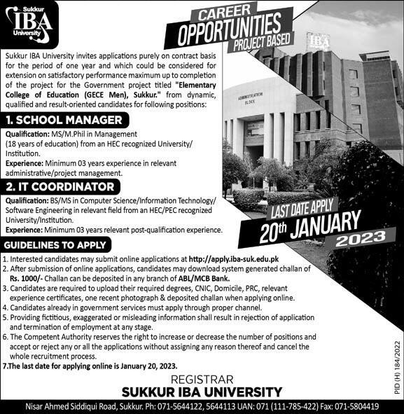 Staff Required in Sukkur IBA University 