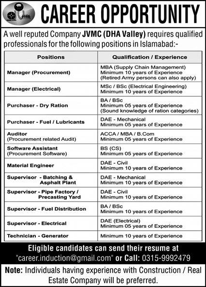 Jobs in JVMC DHA Valley Islamabad
