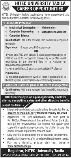 Job Opportunities in HITEC University Taxila