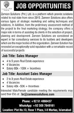 Sales Jobs in Zameen Solutions Pvt Ltd