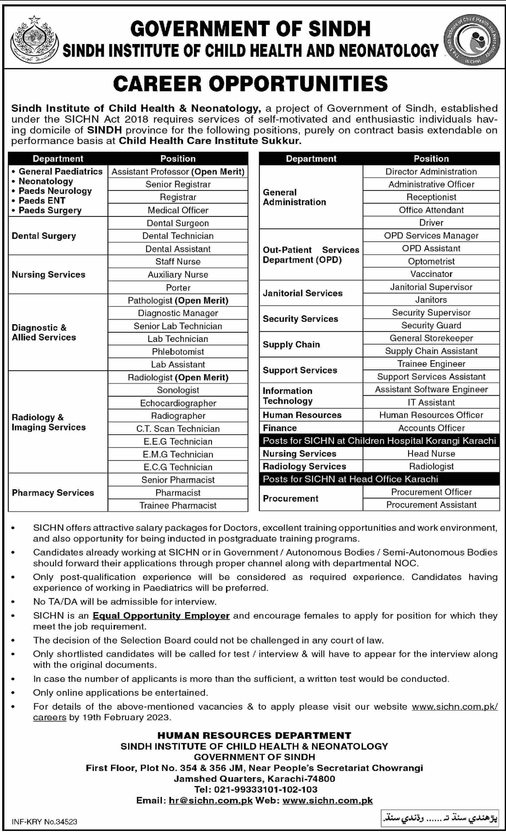 Jobs in Sindh Institute of Child Health 