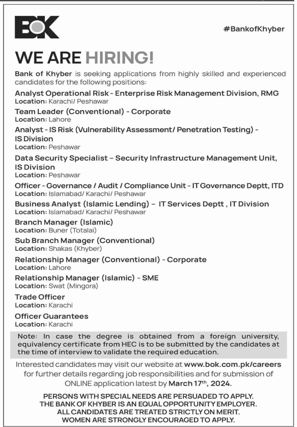 IT Jobs in Bank of Khyber