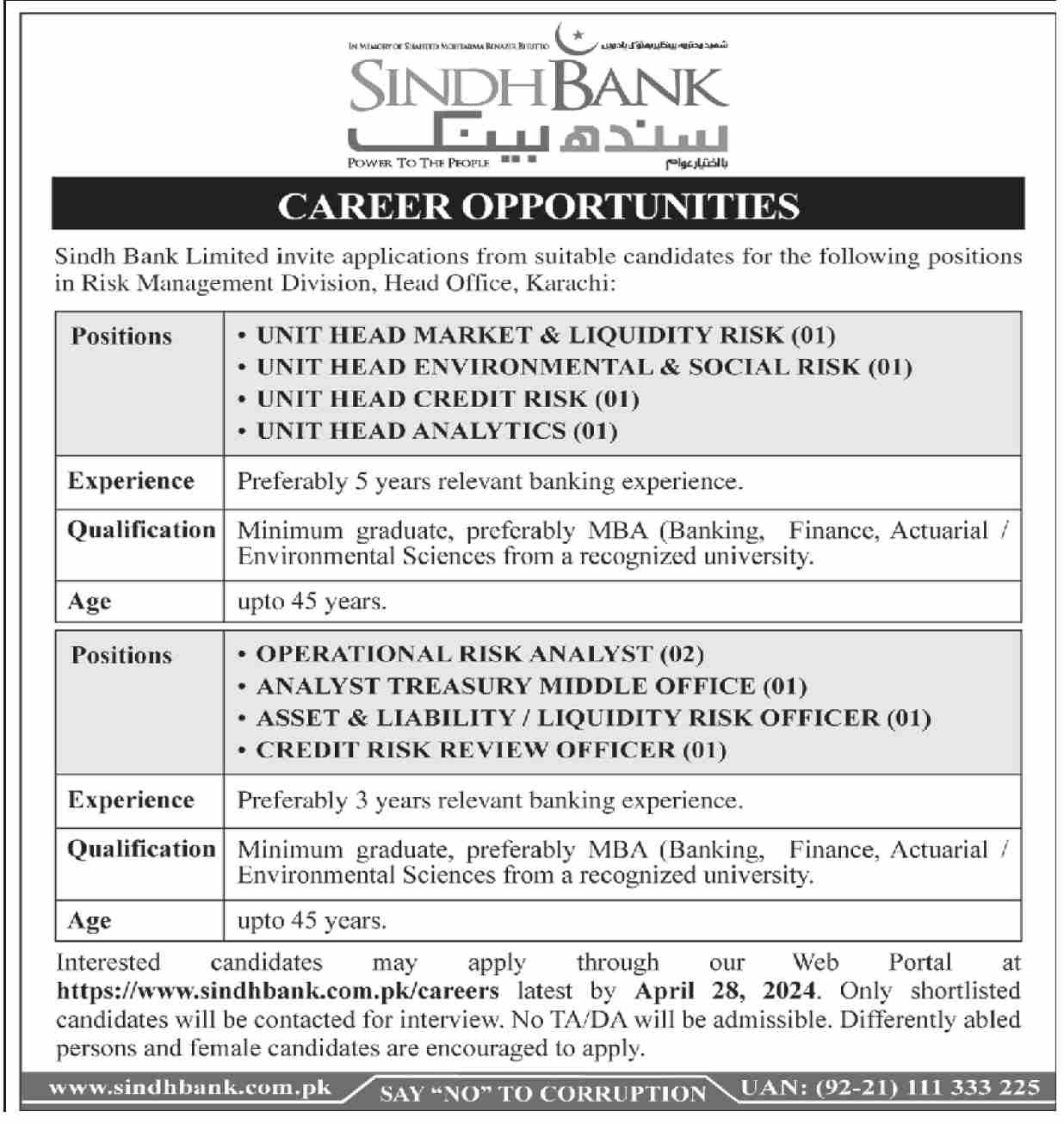 Banking Jobs in Sindh Bank