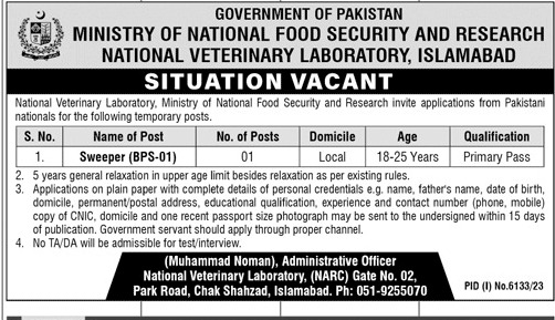 Jobs in Ministry of National Food Security